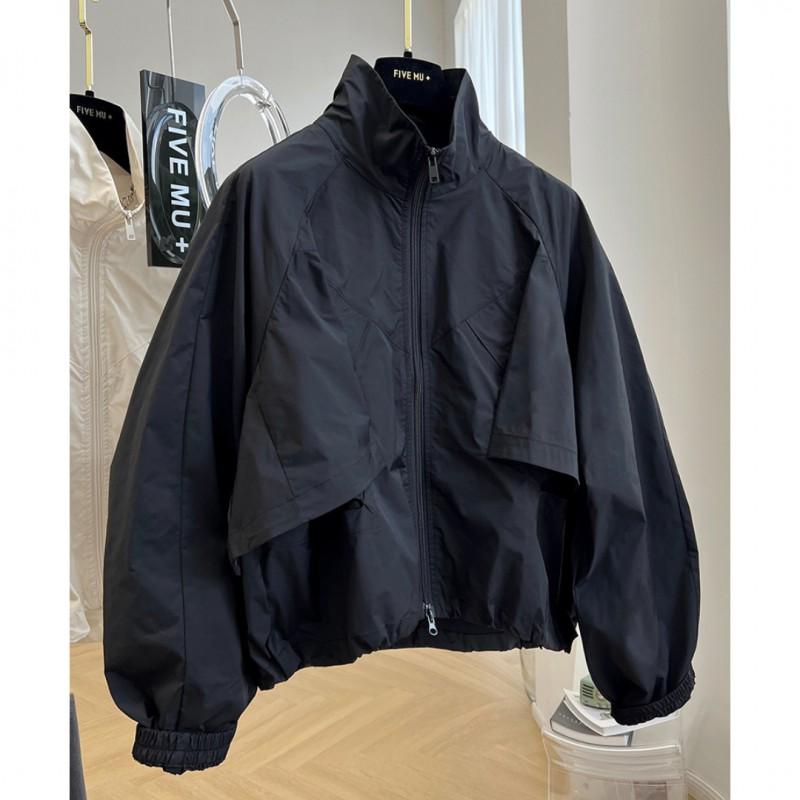 Womens Oversized Solid Color Utility Trench Coat Loose Fit Stand Collar Windbreaker Jacket