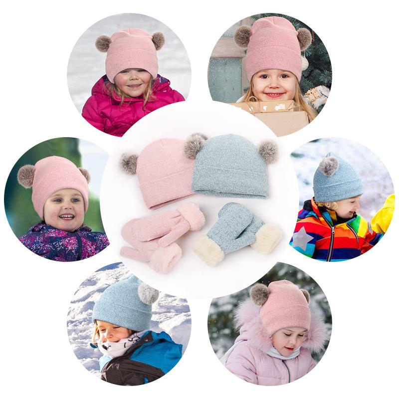 Children's Hat Scarf Gloves Three Piece Set Winter Thickened Warm Knitted Ear Protection Ball Cap Three Piece Set
