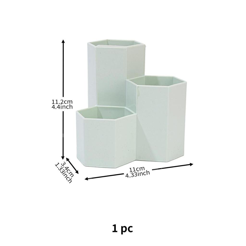 Large Capacity Hexagonal Desktop Organizer Pen Container Holder Storage Pencil Cup 3 Slot Stand School Office Supplies