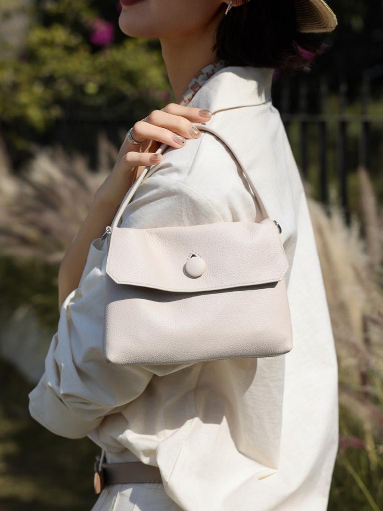 Genuine Leather Cowhide Small Tote Button Bags For Women Luxury Designer Handbag And Purses 2025 New Fashion Shoulder Crossbody