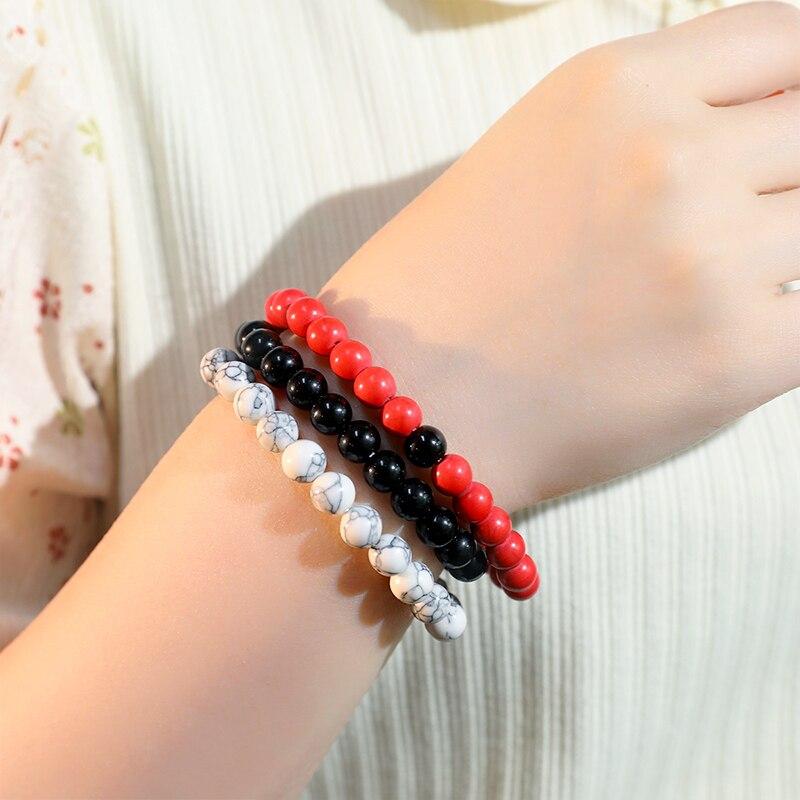 3pcs Bracelet Set For Both Men And Women Simple Style 8mm White Red Turquoise Black Frosted Stone Hand Beaded Bracelet