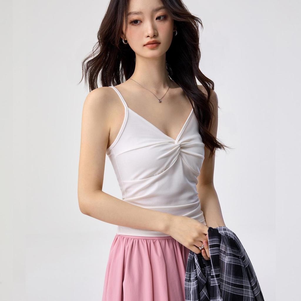 Damen Sommer Tencel Lyocell V-Ausschnitt Camisole - 260g Ärmelloses Rückenfreies Oberteil im Sanften Stil