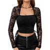 Women's Elegant Square Neck Lace,trimmed Knit Slim,fit Drawstring Top