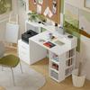 Computer desk, desk with storage, 2 drawers, open shelves and printer shelf, 137x55x92cm, white