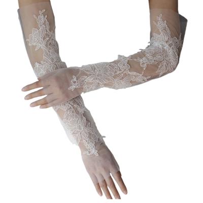 Stretchable Lace Adorned Wedding Arm Cover Fingerless Gloves For Vintage Parties And Receptions