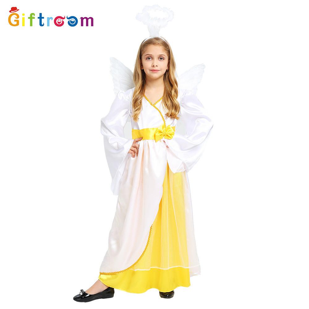 Charming Halloween Costume For Girls Featuring Playful Angel Dress In Polyester Fabric