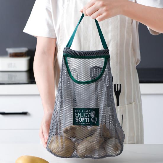 Kitchen Hanging Mesh Bag Fruit Vegetable Storage Net Bag Large Capacity Strong Load-bearing Ventilated Ginger Garlic Reusable Storage Bag