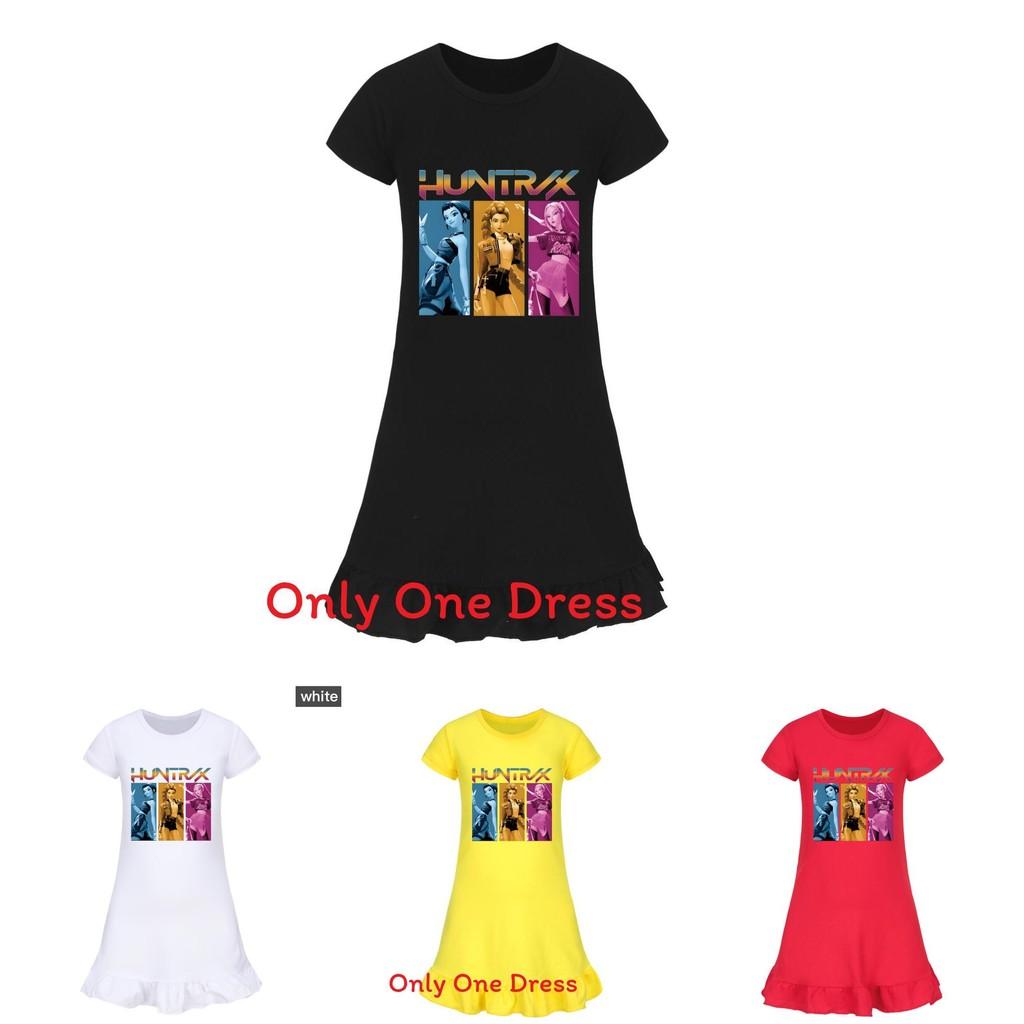 Kpop Demon Hunter Girl Short Sleeve Pajama Dress With Ruffle Skirt For Kids Homewear
