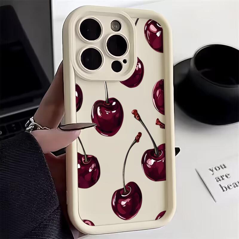 Luxury Wine Red Cherry Print Silicone Soft Phone Case For 17 16 15 14 13 12 11 Pro Max 17 Air 16E XS X XR 7 8 Plus Cover