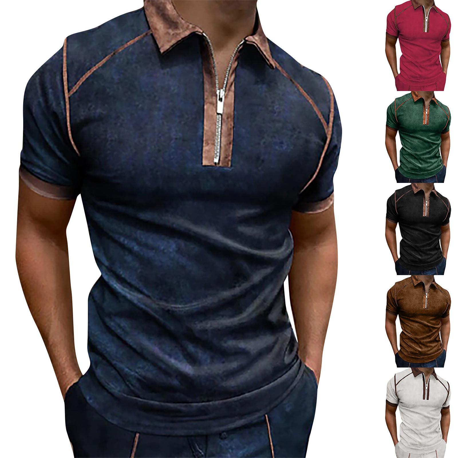 

Мужские рубашки с коротким рукавом Рубашка для гольфа Сплошной цвет Контраст Открытый Уличный Повседневная мода Молния Polos Casual Slim Fit Футболка