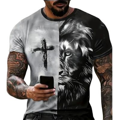 Tiger T-Shirt For Men Vintage Animal 3d Cross Print Men's Shirts Summer Short Sleeved Tee Male Pullover Casual Men's Clothing XL