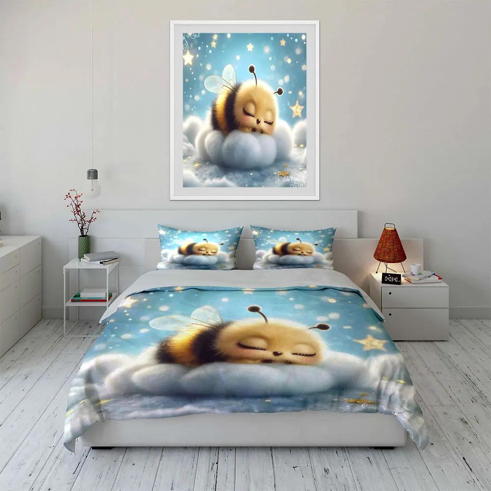 Cute Bee Plush Set for Bedroom Decor Multiple sizes kid's and adults' bedroom Exquisite 3PC bedding set gift
