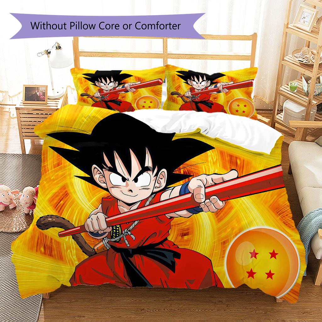 Lenjerie de pat cu model Son Goku, Set cu cuvertură, Husă de cuvertură, Față de pernă, Cadou de casă, Cadou de ziua de naștere (1 * husă de pilotă + 2 * fețe de pernă, fără miez)