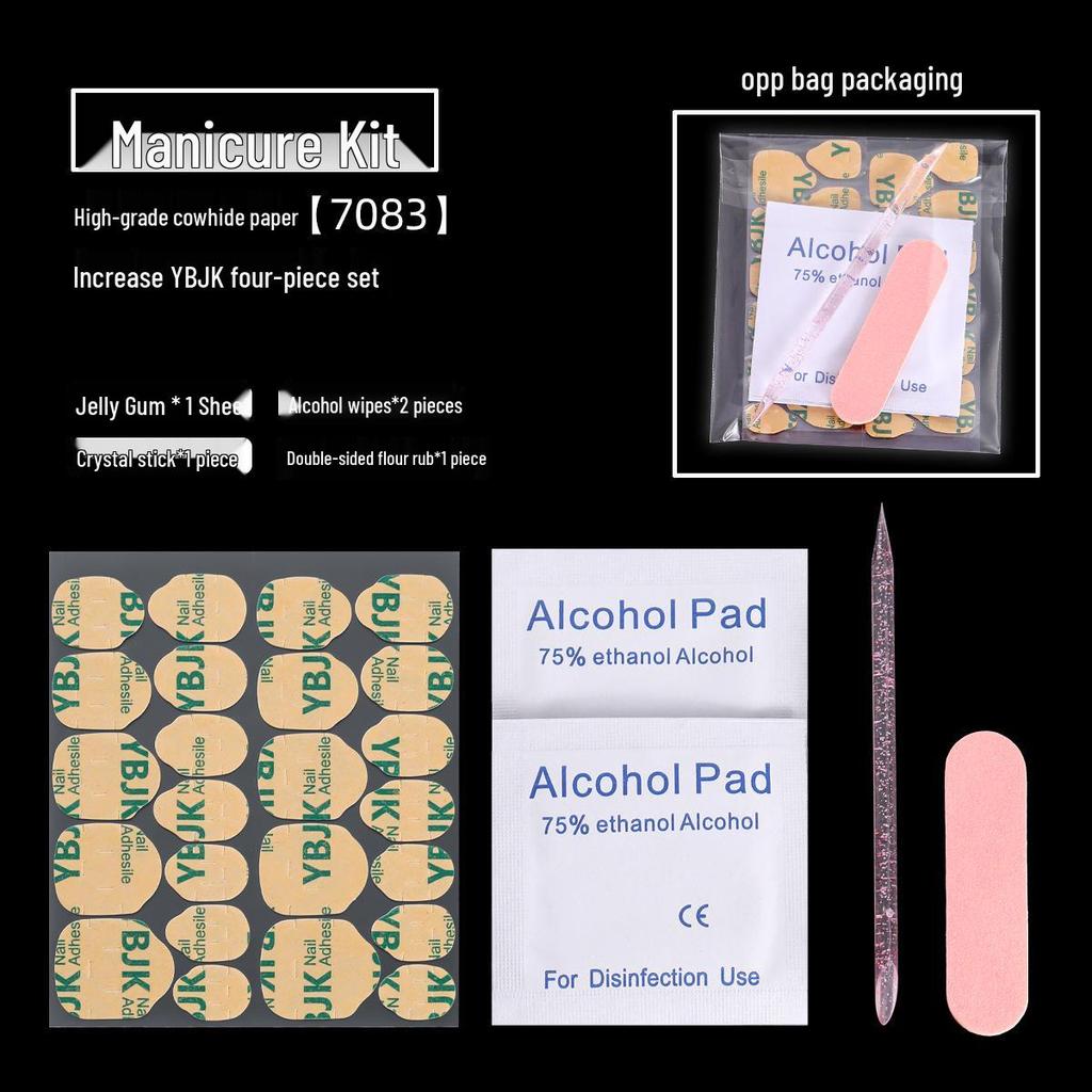 Manicure Tool Kit: Wearable Nails with Jelly Glue, Crystal Stick, Small File, and Alcohol Pads