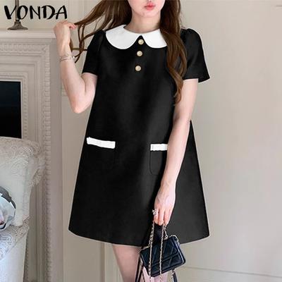 Elegant Women Lapel Neck Short Sleeve Smooth Satin A-line Dress
