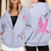 Women's Breast Sweatshirt Ribbon Breast Long Sleeve Hooded Pocket Casual Sweatshirt Jacket