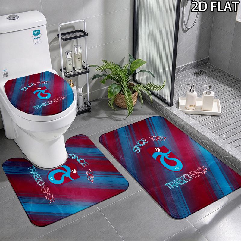 3pcs Trabzonspor2 Pattern Flannel Nonslip Absorbent Washable Decorative Bathroom Home Toilet Seat Cover Mat
