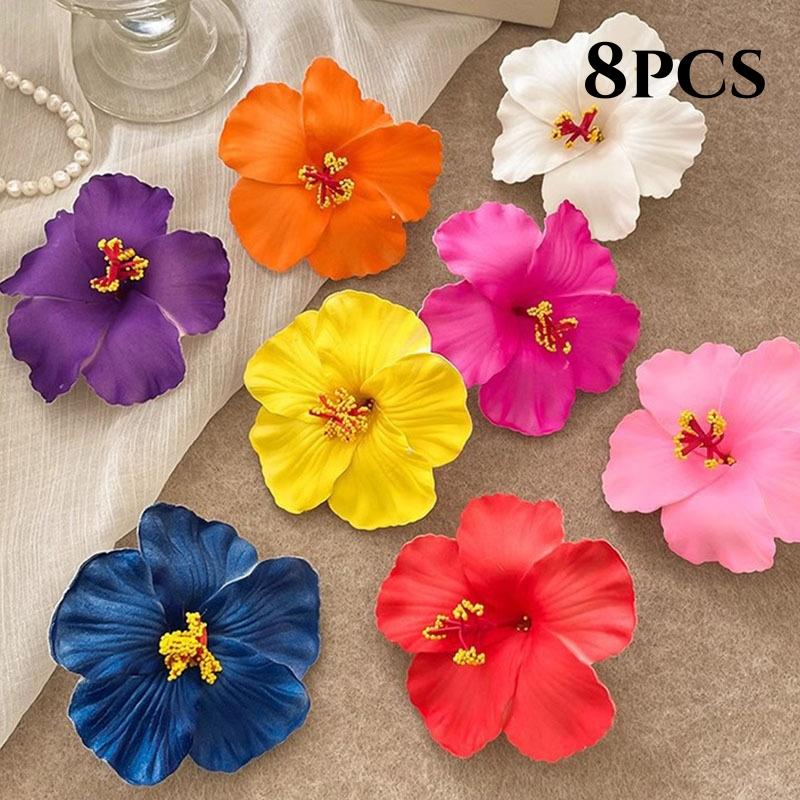 4-8pcs Hawaiian Flower Hair Clips for Women,4Pcs 3.5 Inch Artificial Flower Clips,Plumeria Hibiscus Hair Clip for Vacation Beach
