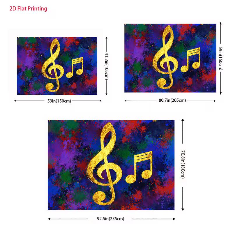 2D Artistic Music Backdrop Golden Notes on Colorful Abstract Paint Background Party Photo Background