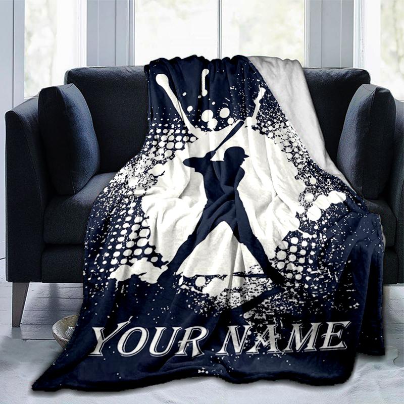 1PC Custom Name Baseball Player Silhouette Flannel blankets Patterns Throw Blanket All-Season Soft Gift for Couch, Bed, Camping gifts