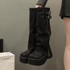 Punk Style Platform Thick Bottom Women Knight Boots Fashion Button Combination Splicing Height Increase Female Long Booties