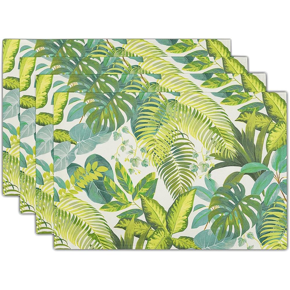 

Tropical Palm Leaves Placemats Set of 4 12X18 Inch Summer Hawaiian Green Table Mat Heat-Resistant Washable Wipeable Place Mat 30x45cm-4PC