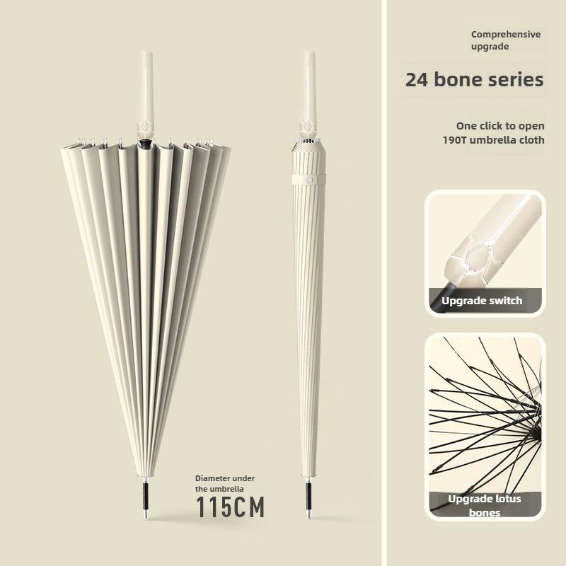 

Длинный зонт с 24 спицами, ветрозащитный, прочный, роскошный большой дождевой зонт, водонепроницаемый, ветроустойчивый, большой зонт для гольфа, мужской, женский full-fiber&24K бежевый