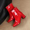 Große Größe 48 49 50 Lack PU Leder Grün Gelb Winterschuhe für Damen Glänzend Quadratisch Klobige High Heels Warme Knöchel Chelsea Stiefel