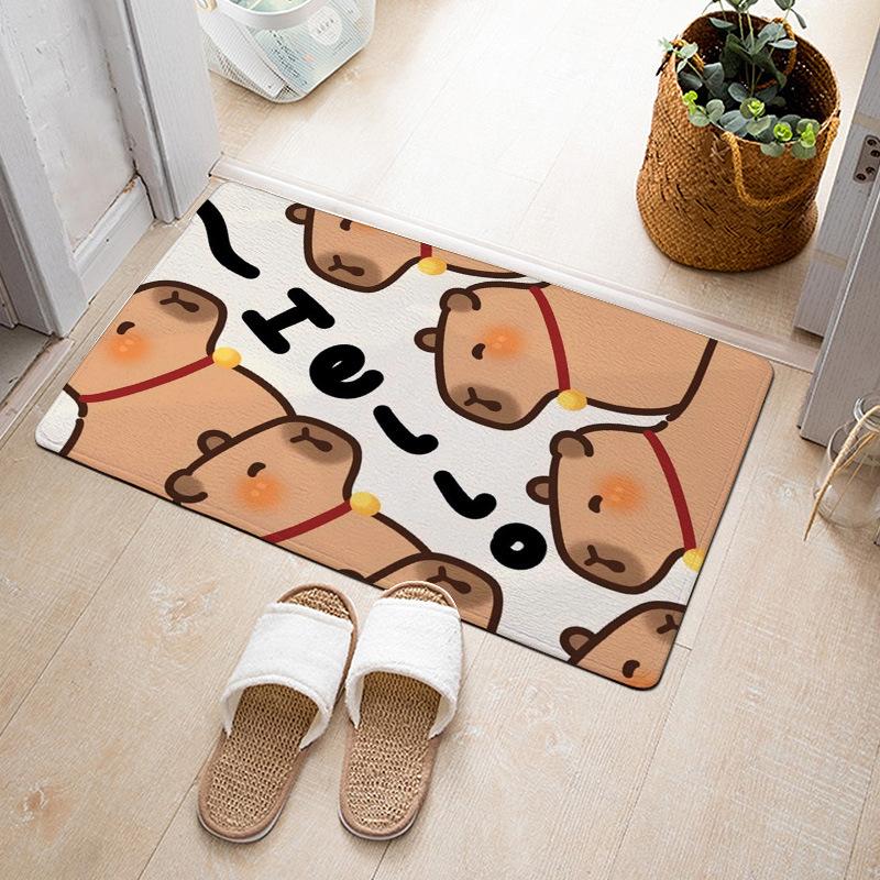 Cartoon Cute Capibala Floor Mat Household Short Pile Carpet Bathroom Non-slip Mat Capybara Animal Bedroom Mat