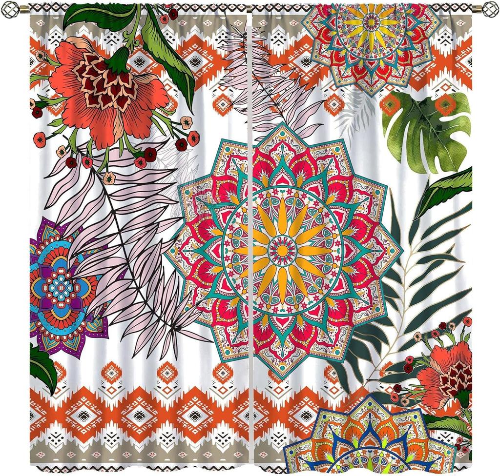 Bohemian Boho Floral Curtains Vintage Abstract Oil Painting Colourful Art Medieval Hippy Plant Flower Window Treatments Drapes Made Of Polyester