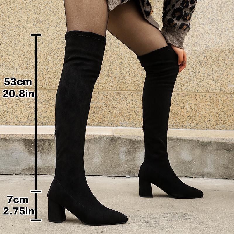 Podzim Zima Elastické Zeštíhlující Dámské Ponožky Módní Dámské Silný Podpatek Nad Koleno Vysoké Kotníčkové Boty