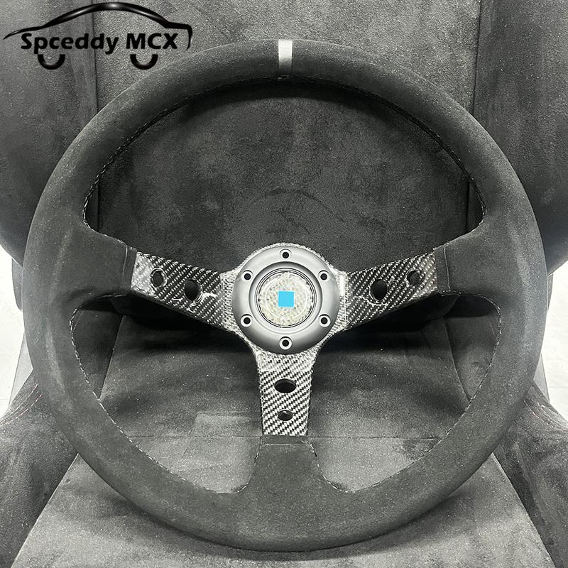 Drift Racing Steering Wheel 14inch 350mm Carbon Fiber Suede Leather Steering Wheels Deep Dish Red Black Yellow Ring