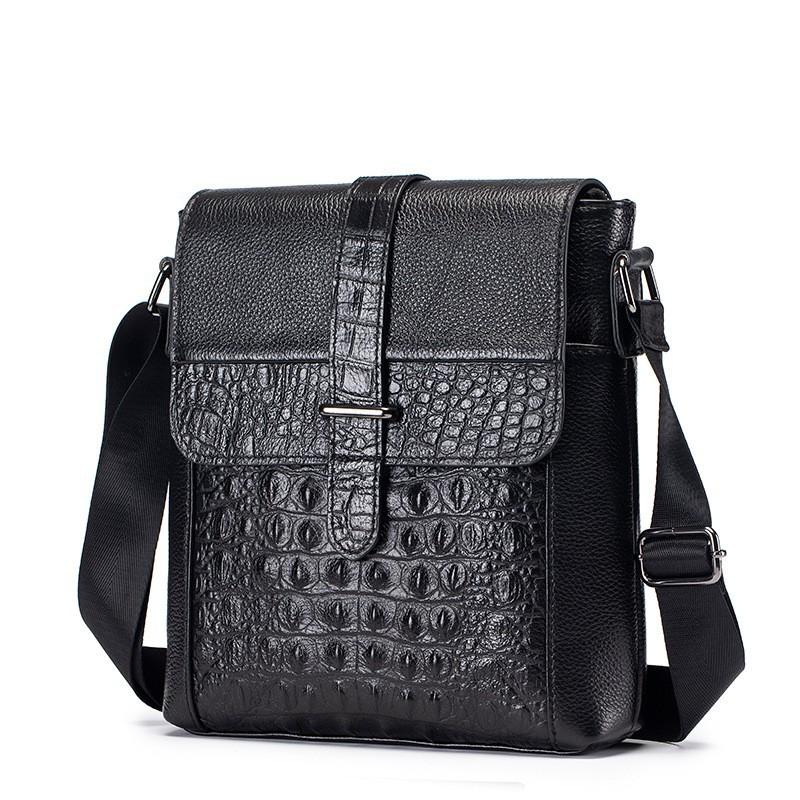 New Top Layer Cowhide Men s Crocodile Pattern Shoulder Bag Retro Cross-border Genuine Leather Crossbody 26x7x28