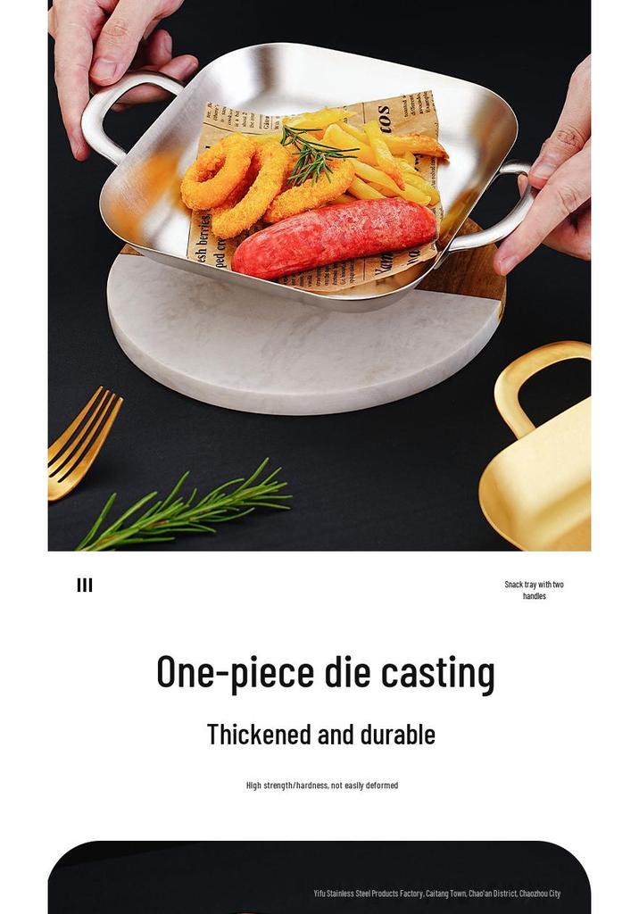 Tiefe quadratische Edelstahl-Grillpfanne - Flacher Snack-Tablett