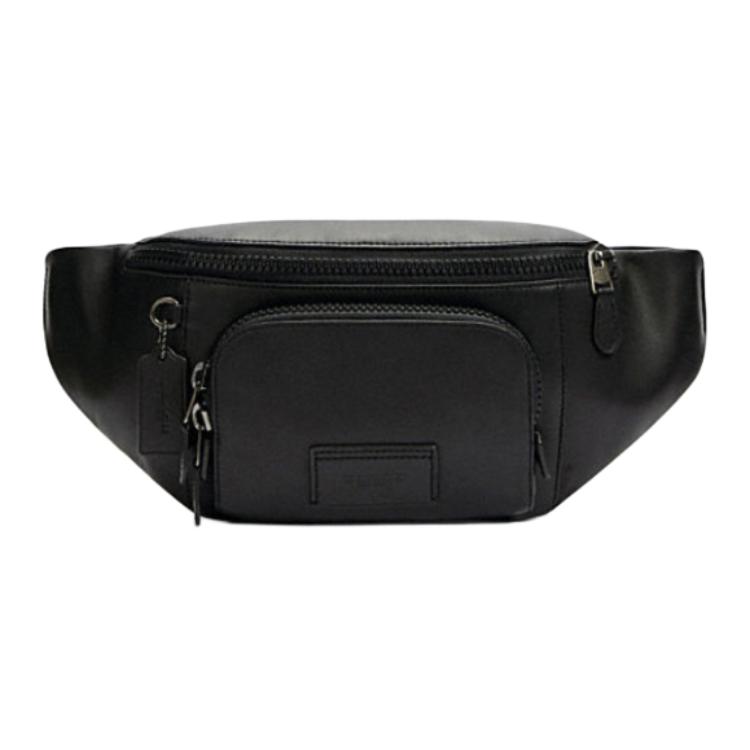 

Coach Track 40 Sports Zipper Leather Waist Bag Large Men Waist Bag Black C2716-QBBK Basic Set (Bag+Dust Bag)