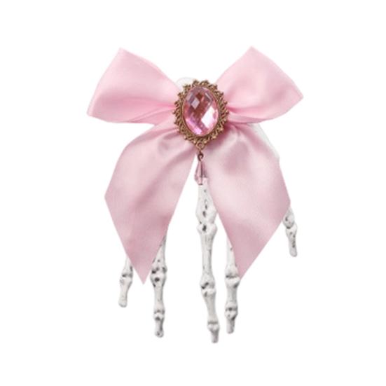 Halloween Skeleton Hand Hair Clips with Bowknot Faux Crystal Hand Bone Hairpin Gothic Skull Claw Hair Accessories for Girls Party Cosplay