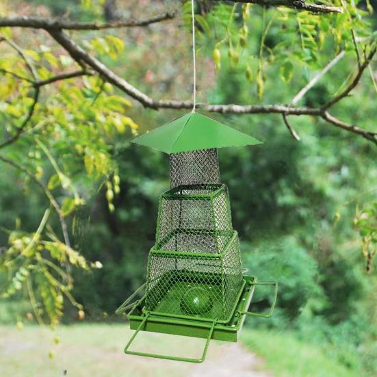 Hrănitor metalic pentru păsări cu 3 niveluri, suspendabil, hrănitor pentru colibri, distribuitor de hrană pentru păsări, plasă pliabilă