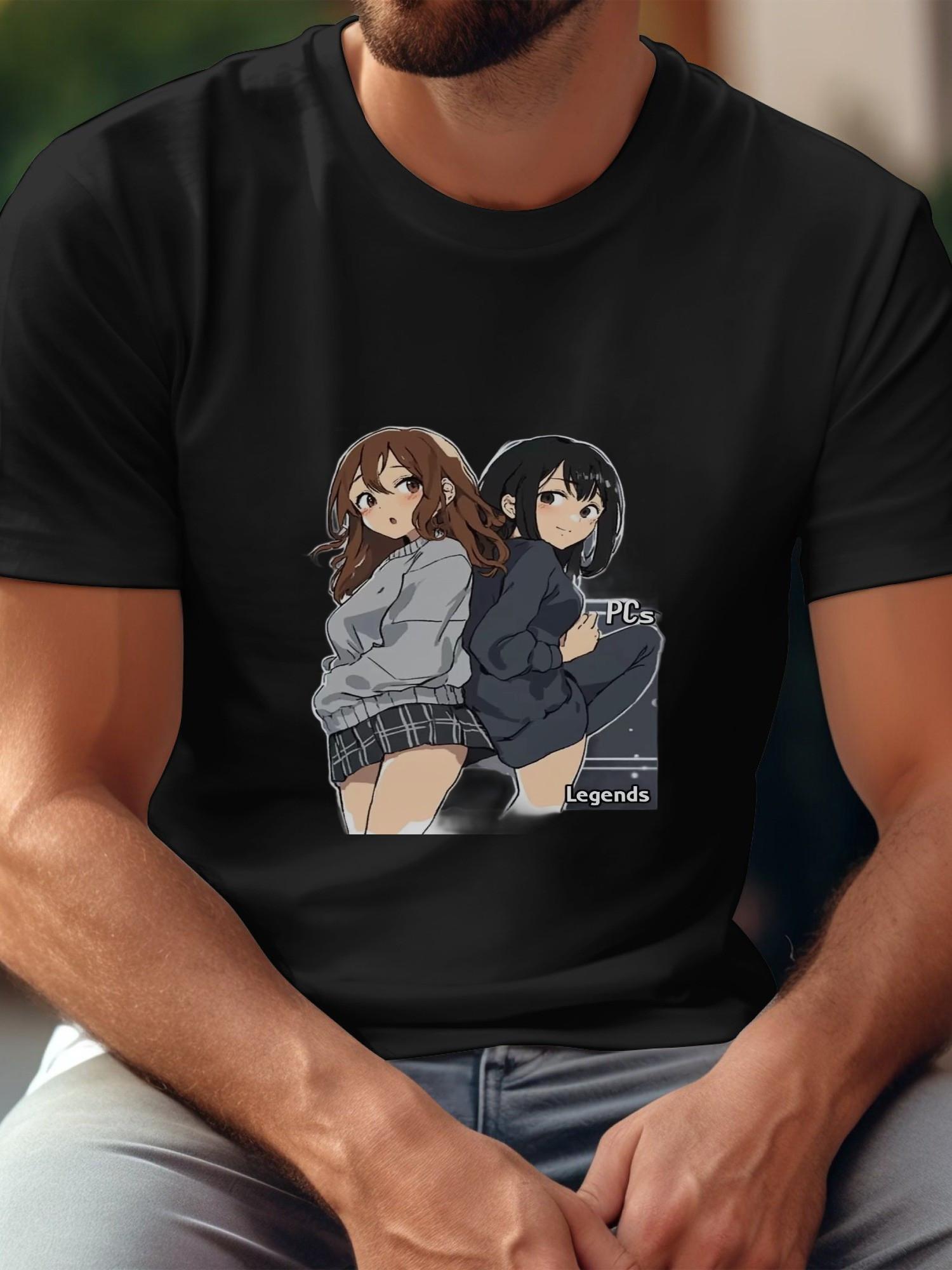 Legends Anime Girls Police Mugshot Graphic T-shirt - Black 180g Cotton Crew Neck Short Sleeve Tee with Single-Sided Digital Print XXXL