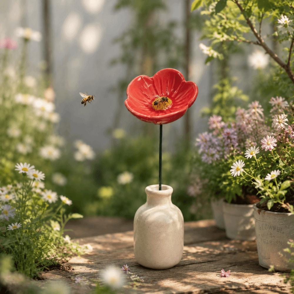 3pcs Ceramic Bee Butterfly Water Dispenser Colorful Artificial Flower  Garden Stake