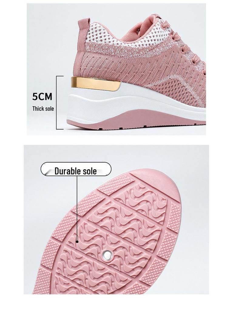 Women's Spring Breathable Thick Sole Sneakers with Hidden Lift