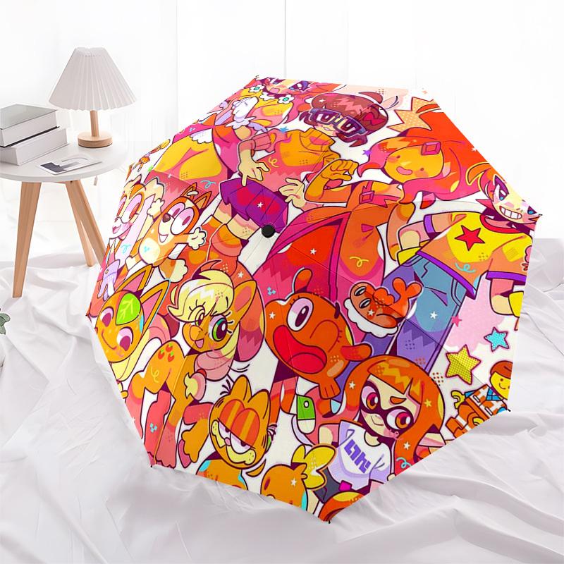 1 pièce Parapluie d'extérieur Rainbow Friends à ouverture/fermeture automatique - Design portable à 3 plis avec structure en fer à 8 baleines, Parfait pour les fans, les voyageurs, le quotidien