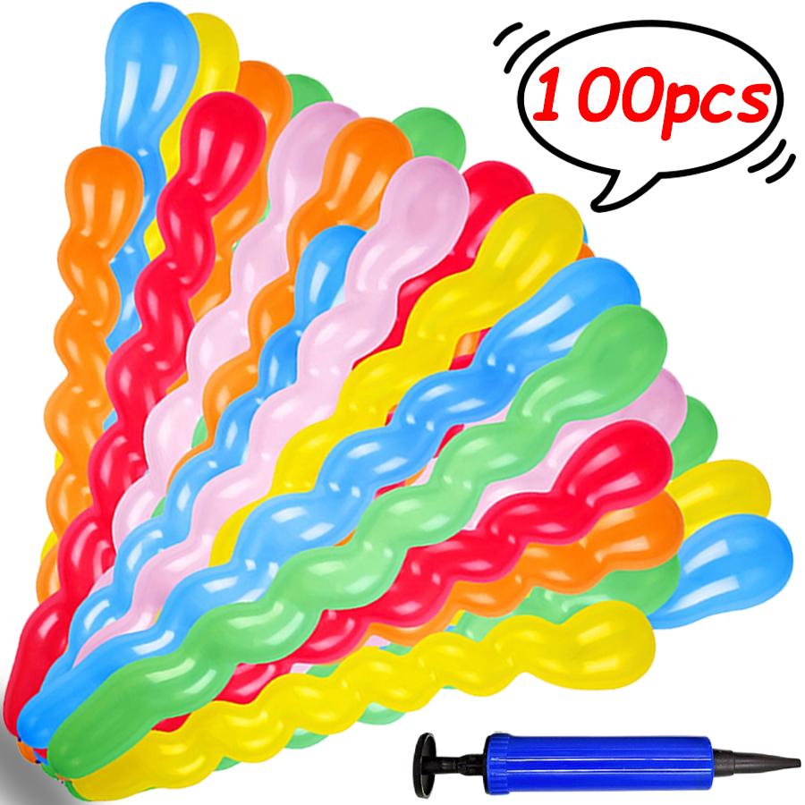 100 stuks 80 cm Lange Spiraalballon met Mini Pomp Verjaardagsfeest Kamer Decoratie Props Kleur Artistieke Ballon Achtergrond Decor