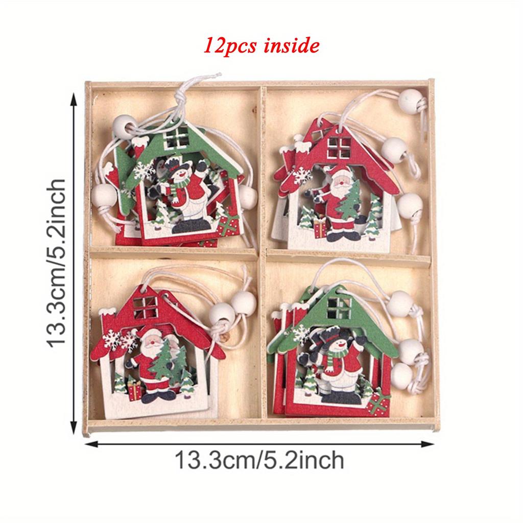 Set Wooden Christmas Snowman Soldier Wooden Crafts Creative Christmas Tree Pendant Laser Cutting Wooden Box Packaging