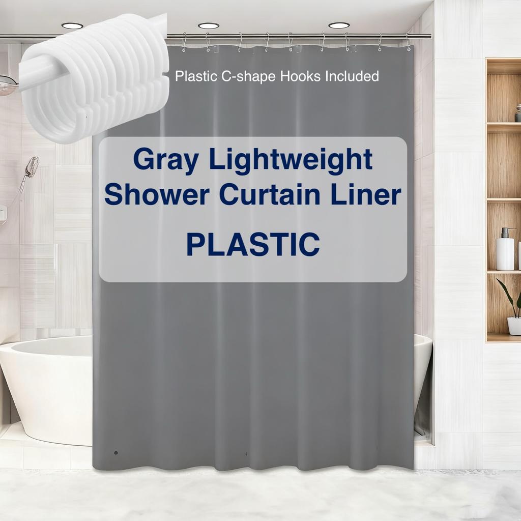 1Pc White Lightweight Shower Curtain Liner With Magnets & Metal Grommets, Plastic Bath Curtain Bathroom Decor & Accessories