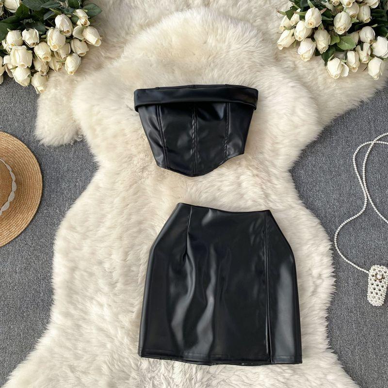 

Fashion Ins Wear Pure Desire Sexy Miniskirt Leather Coat Black L