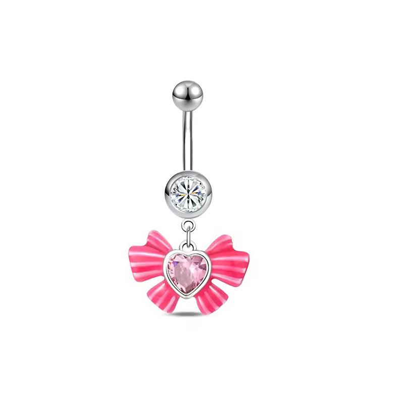 Pink Zircon Belly Button Rings Stainless Steel Heart Butterfly Navel Piercing Barbell For Women Beach Belly Ring Body Jewelry