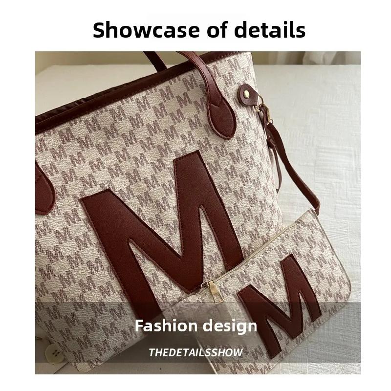 Monogrammed Tote Bag & Mini Bag Set Stylish Purses with Logo Accents Large Capacity Handbags Shoulder Bag for Women's Daily Use