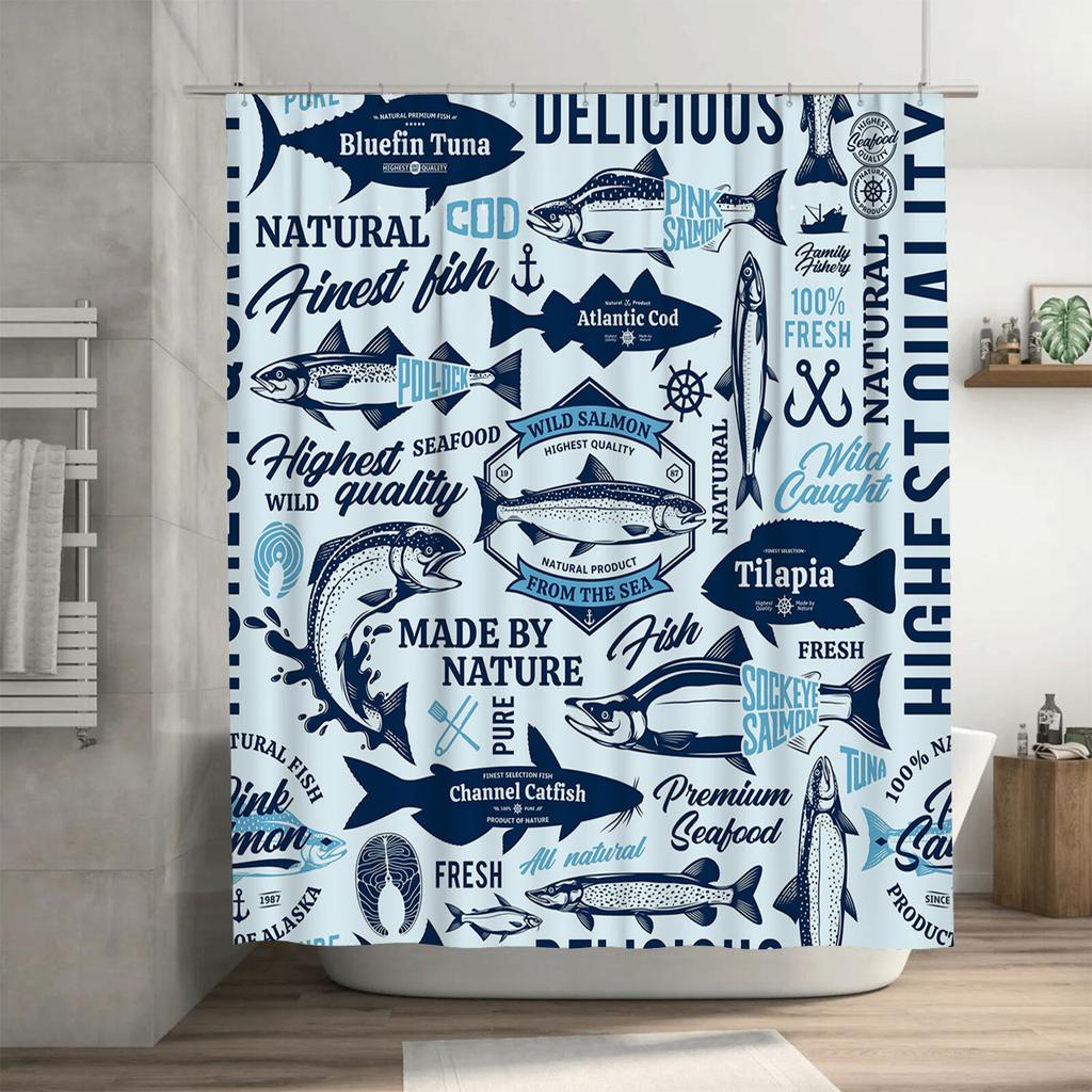 Bluefish Tuna Print Shower Curtain Fresh Seafood Design, 3D Waterproof Fabric For Bathroom Decor, Sizel72Xw72 (180Cm X 180Cm)