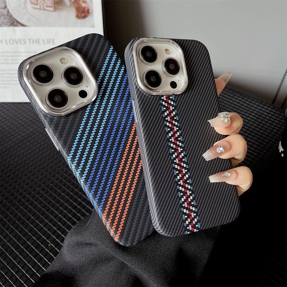 Luxury Magnetic Carbon Fiber Kevlar Pattern for Magsafe Case for iPhone 15 14 Plus 13 12 11 Pro Max Camera Protection PC Cover