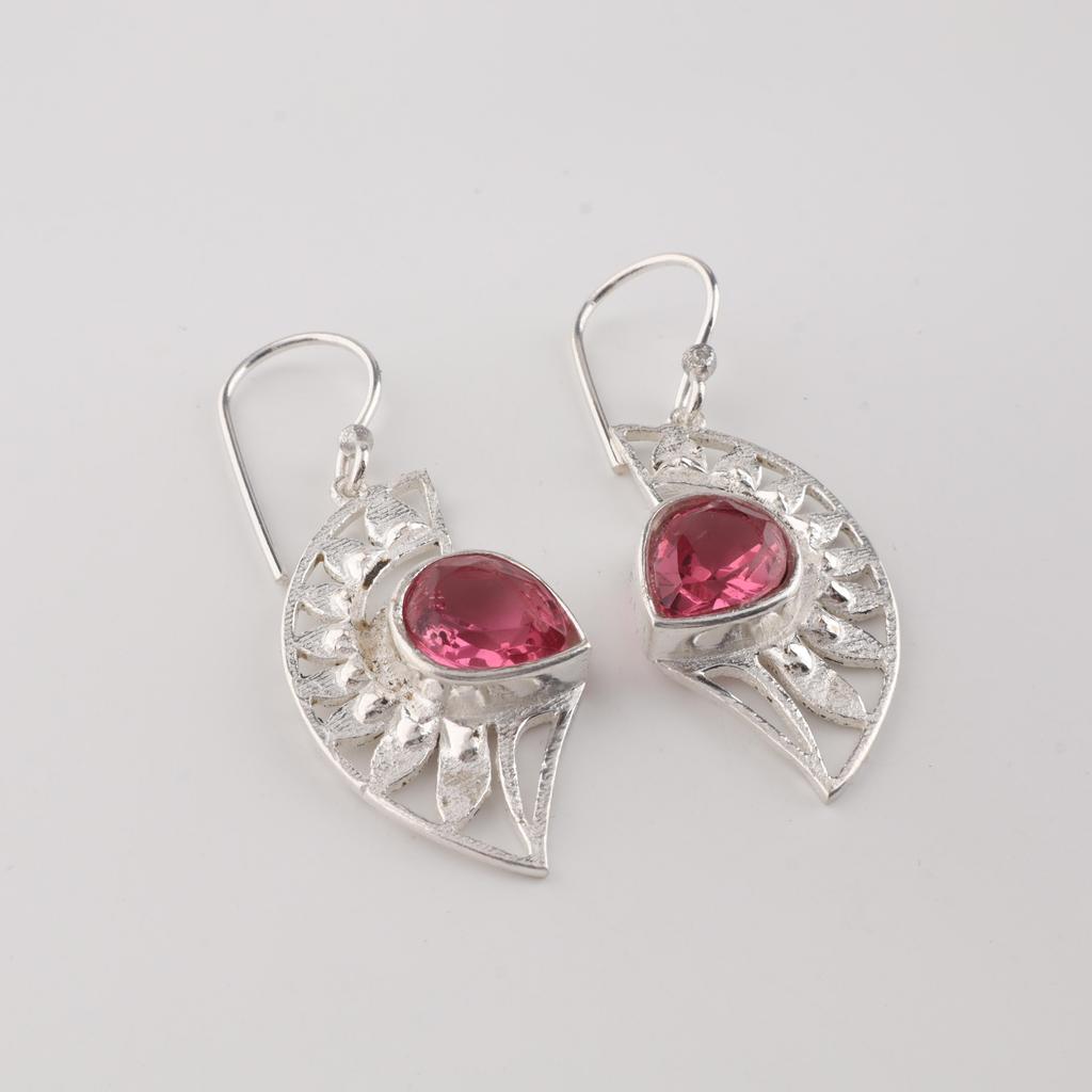 Pink Tourmaline Gemstone 925 Sterling Silver Women Jewelry Partywear Earring 1.5" For Gift CE-26-9